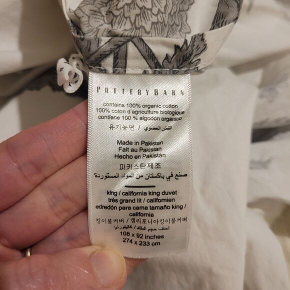 Pottery Barn Organic Cotton CA King Duvet Cover + 2 King Shams Annelyse Gray - Picture 10 of 12